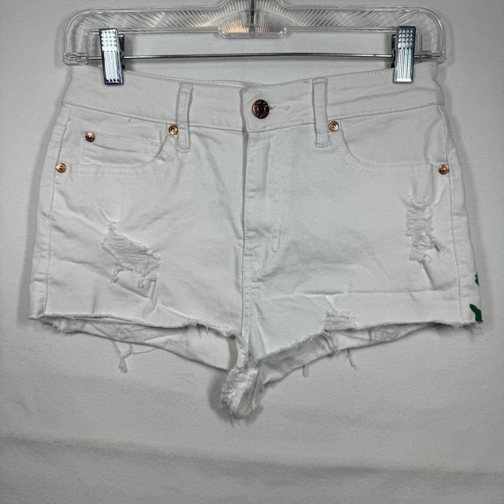 Guess White Denim Shorts Distressed Floral Painted Frayed Hem‎ Sz 28 No Tag